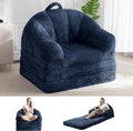 MAXYOYO Folding Sofa Bed 2 in 1 Convertible Sofa to Lounger Comfy Single Bean Bag Chair for Adults Floor Sleeper Couch with Handle Faux Fur Couch Bed for Living Room Bedroom Navy
