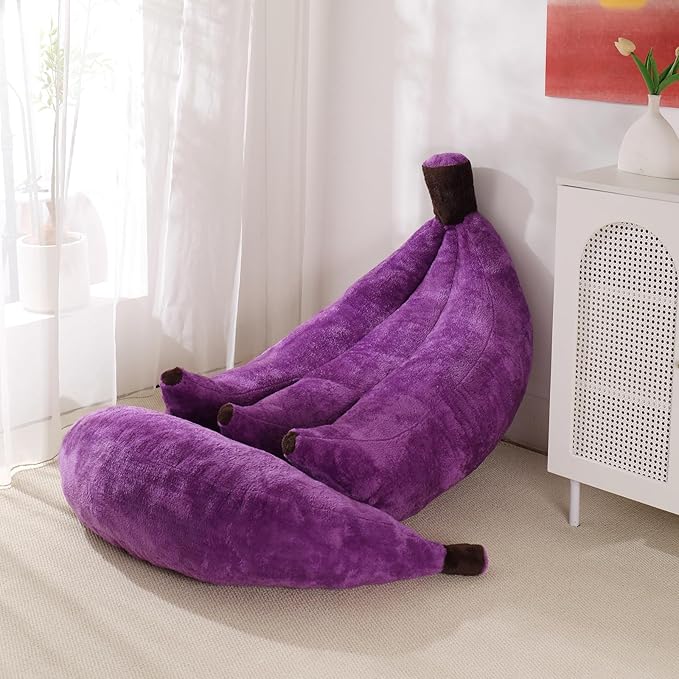 Banana Bean Bag Chair with Ottoman Floor Sofa Bed with Footrest Comfy Convertible Lounger for Teens &amp Adults Plush Couch for Bedroom Living Room or Dorm M-Violet