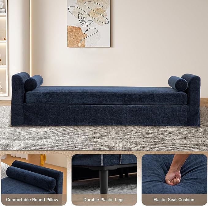 Chifee &amp Vingol 90.55 W Oversized Chaise Lounge Upholstered Bedroom Benches Extra-Long Indoor Bench Entryway Bench with Removable Pillows for Living Room HallwayNavy