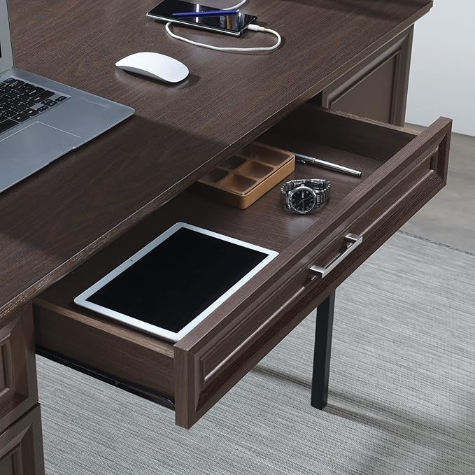 OSP Home Furnishings Jefferson Executive Office Desk with Power Hub and Lockdowel Fastening System Espresso