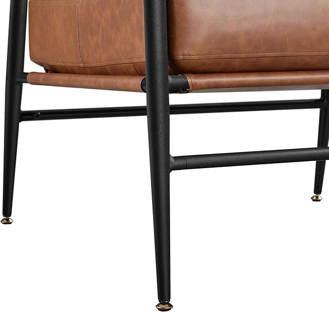 Yaheetech Accent Chair Set of 2 PU Leather Living Room Chair Back Pillow Modern Lounge Chair Wooden Arms Metal Frame Bedroom Waiting Room Retro Brown