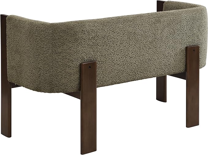 Christopher Knight Home Zudan Modern Boucle Upholstered Loveseat Sofa with Rubberwood Frame Comfy 2-Seater Sofa Couch and Flat-Panel Legs Love Seat Couches for Living Room Green + Walnut