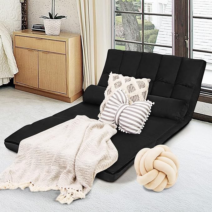 S AFSTAR Convertible Floor Sofa 6-Position Couch with 2 Removable Pillows &amp Thick Sponge Cushion Load 330LBS Adjustable Lazy Sofa Bed for Living Room &amp Bedroom Black