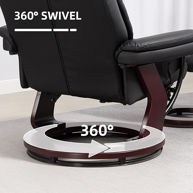 HOMCOM Recliner Chair with Ottoman PU Leather Swivel Recliner with Comfy Footrest Upholstered Adjustable Living Room Chair and Ottoman Set Black