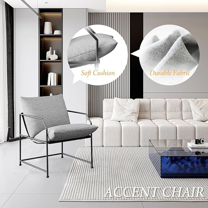 Modern Mid Century Modern Accent Chair Comfy Reading Chair for Living Room Bedroom Upholstered Lounge Chair(Gray 1)