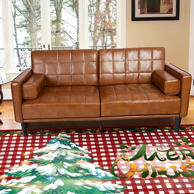 70” W Modern Couch Faux Leather Couch with Cushions and Pillow Upholstered Sofa CouchesDeep Seat Sofas for Living RoomLoveseat Sofa and Couch (Brown)