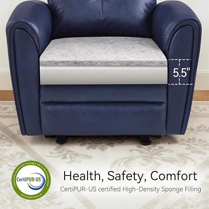 MCombo Power Small Recliners for Small Spaces Living Room RVs Modern Style Zero Wall Hugger Recliners Chair with Lumbar Support USB&ampCharging Ports FSC Certified Faux Leather PR699 (Navy Blue