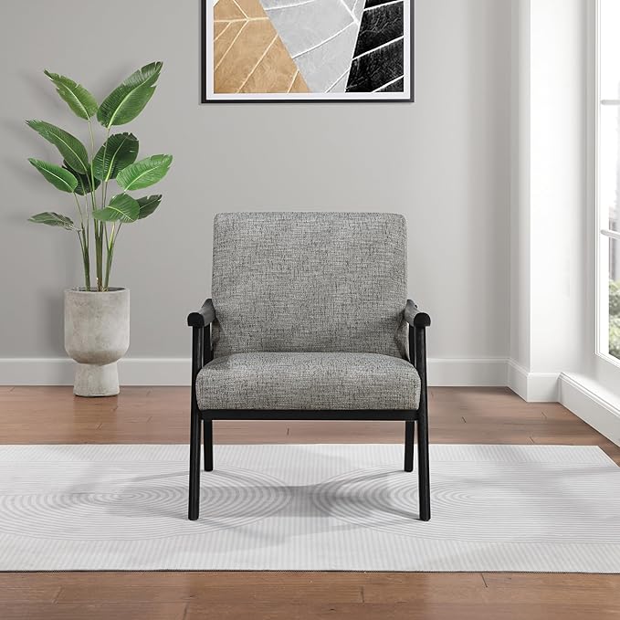 OSP Home Furnishings Weldon Mid-Century Modern Armchair Graphite Fabric with Black Finished Frame