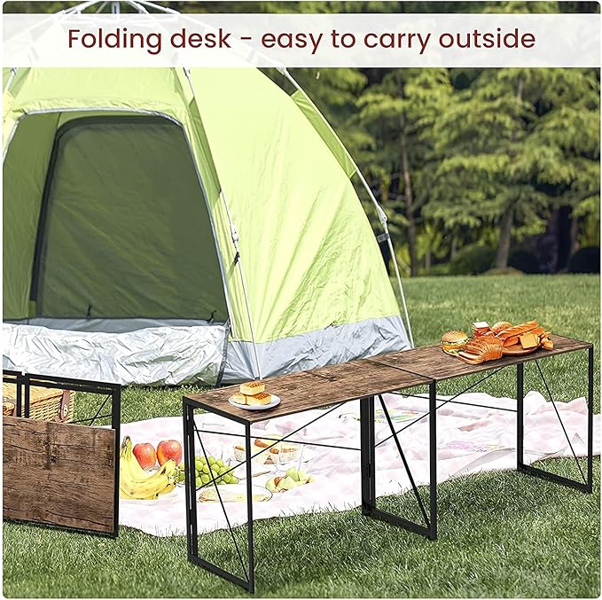 Garden Elements Modern Small Folding Computer Desk Portable Space-Saving Home Office Desk with Sturdy Metal Frame Brown 39