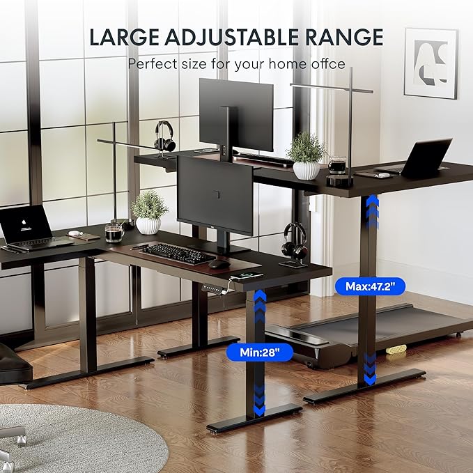 FLEXISPOT 63 inch L-Shaped Standing Desk Electric Height Adjustable Desk Sit Stand Large Corner Desk Memory Preset Controller Modern Design Black Frame + Mahogany Top