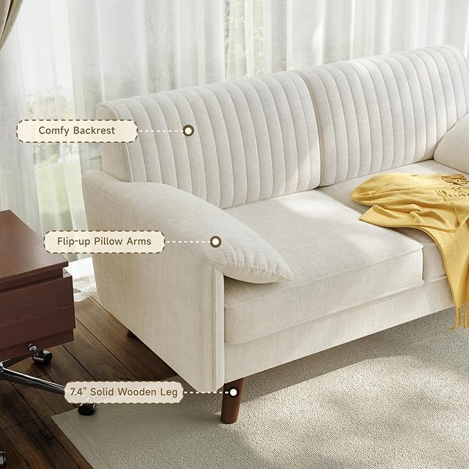 ONBRILL 64.5 Loveseat Sofa Chenille Loveseat Couch for Living Room 23.2 Deep Seat Love Seat with Padded Arms Comfy Modern Small Couches for Bedroom Small Spaces Dorms Office Beige
