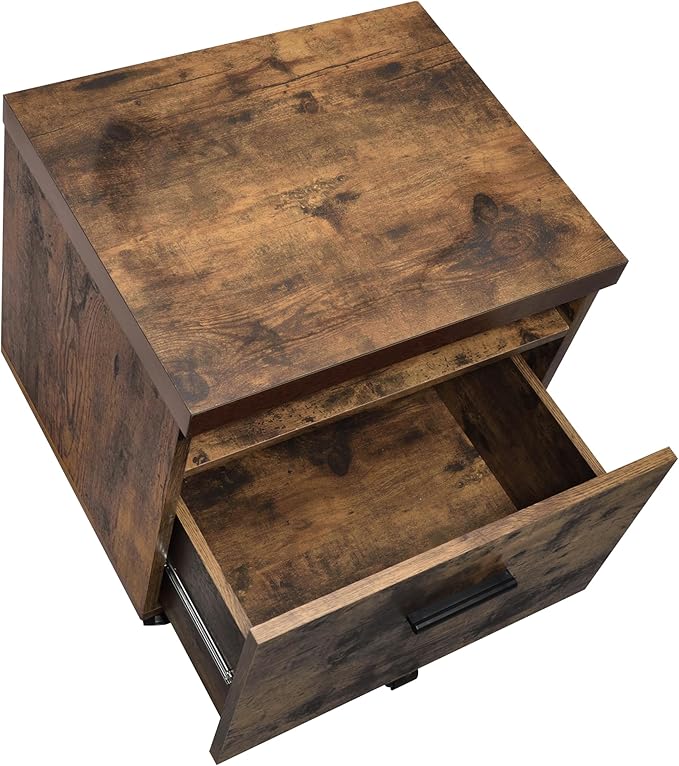 18 H Dark Brown Mobile Filing Cabinet with Drawer Open Storage Space 4 Black Wheels Rectangular Portable Filing Cabinet Farmhouse for Office Study Room