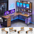 SEDETA L Shaped Gaming Desk with Drawers L Shaped Computer Desk with Hutch and Storage Shelves Gaming Desk with Pegboard Led Lights and Power Outlet Home Office Desk Corner Desk Rustic Brown