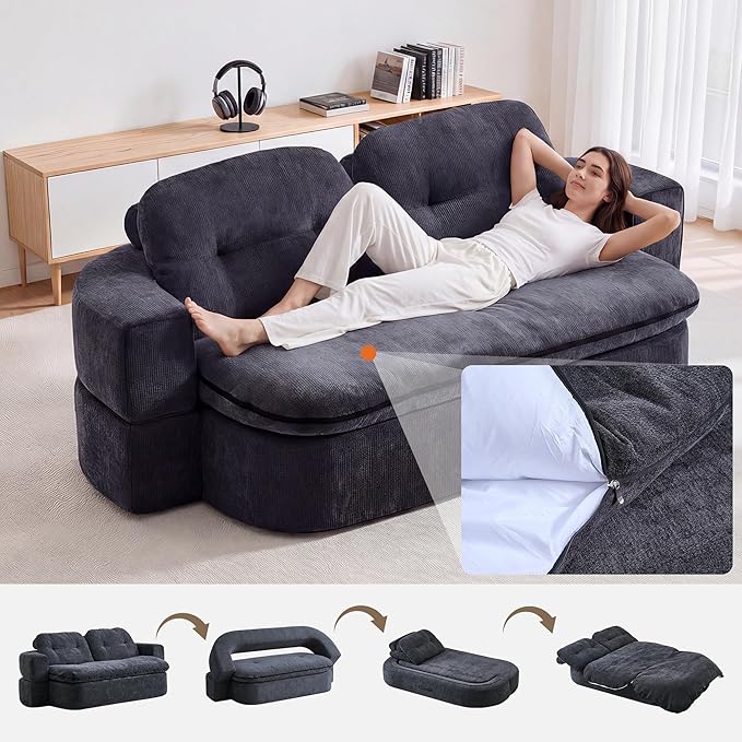 Kuahisoofa 78 Memory Foam Convertible Sofa Bed with Built-in Quilt Foldable Floor Couch Sleeper for Guests Room &amp Living Room Boneless Futon Cloud Sofa for Small Spaces Gray