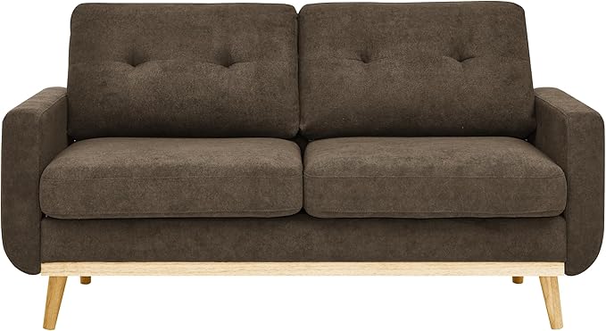 65 W Brown Loveseat Sofa Mid Century Modern Love Seat Couches for Living Room Button Tufted Upholstered Small Couch for Bedroom Solid Wood Legs and Easy to Install Love Seats Furniture (Brown)