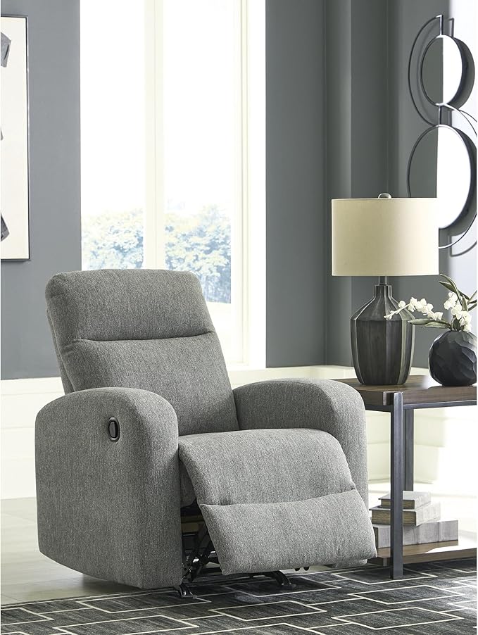 Signature Design by Ashley Carrigan Lane Modern Pull Tab Rocking Recliner Light Gray