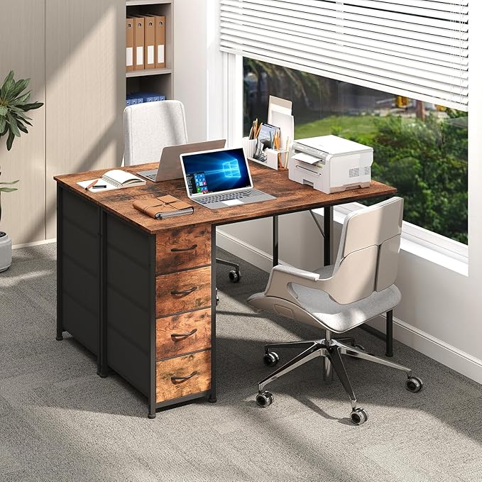 Somdot 47 Computer Desk with 4 Drawers for BedroomSimple Home Office Writing DeskGaming Table with StorageModern Work for Home Office Study Living RoomWood Grain Print