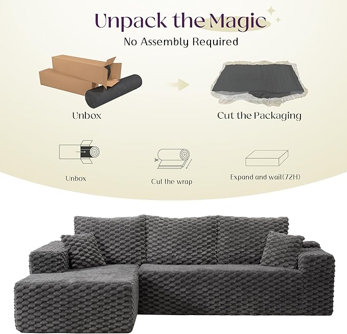 VanAcc 106’’ Oversized Modular Sectional Sofa Deep Seat Cloud Couch with Corduroy Upholstery L Shaped Boneless Sofas Easy No-Assembly Lounge Couches for Living Room Grey