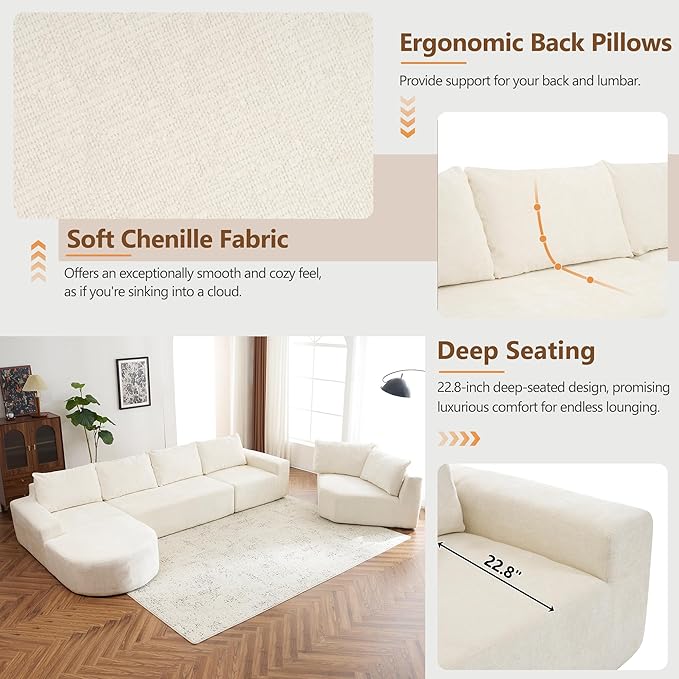 139 Oversized Modular Sectional Sofa U Shaped Couch with Deep Seat Modern Upholstered Couches Comfy 5 Seat Corner Couch for Living Room No Assembly Required (Beige 139)