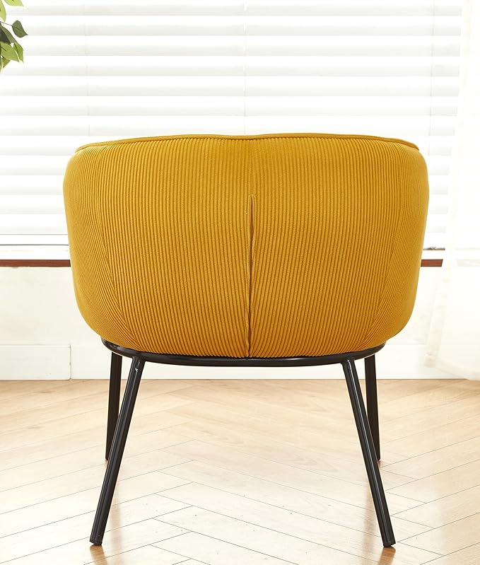 Modern Corduroy Accent Chair with Channel Back Design Black Metal Legs and Soft Upholstery Comfortable Seating for Living Room Bedroom or Office Yellow
