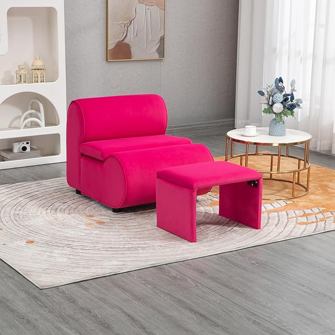 House Hold Accent Chair with Ottoman Cushioned deep seat no armrest Accent Single Lazy Chair for Living Room