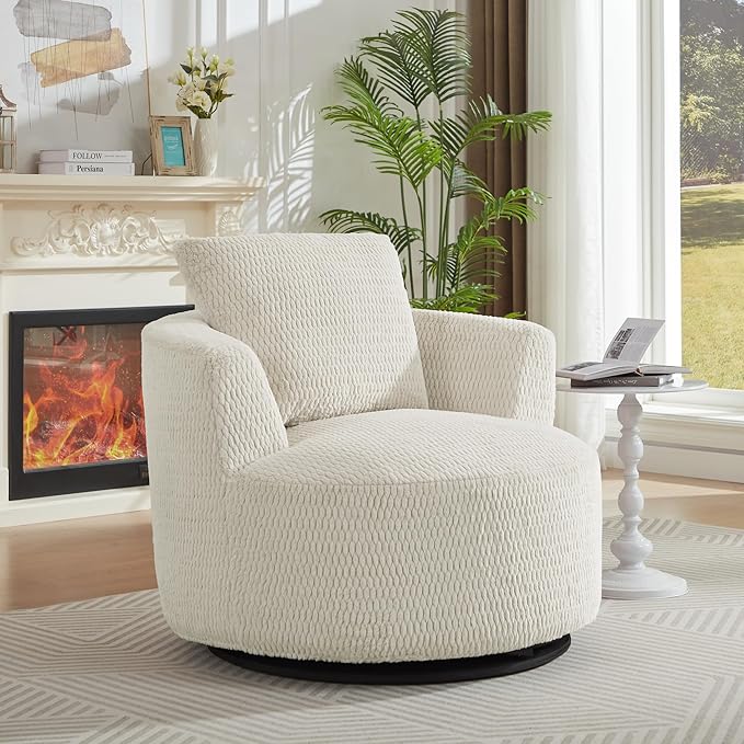360° Swivel Accent Chair Compressible for Storage Modern Luxury Chair with Thick Cushioning for Office Living Room and Apartment Cream