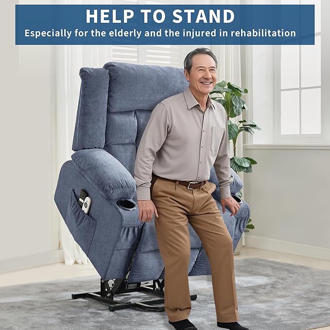 Large Power Lift Recliner Chair for Elderly with Massage and Heat 3 Positions 2 Side Pockets and 2 Cup Holders USB Ports