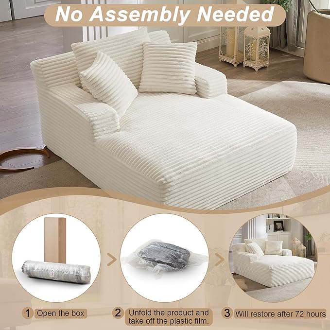 KEIKI 67 Oversized Chaise Lounge Chair Indoor Corduroy Upholstered Boneless Cloud Sofa Couch with Deep Seat Modern Sleeper Sofa Bed Reading Chair for Living Room Lounging No Assembly Required