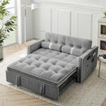 3-in-1 Convertible Sleeper Sofa Bed55.5 Modern Velvet Tufted Pull Out Couch BedFuton Small Love Seat Sofa with Adjustable Backrest&ampCylinder Pillows for Living RoomBedroomApartment(Grey)