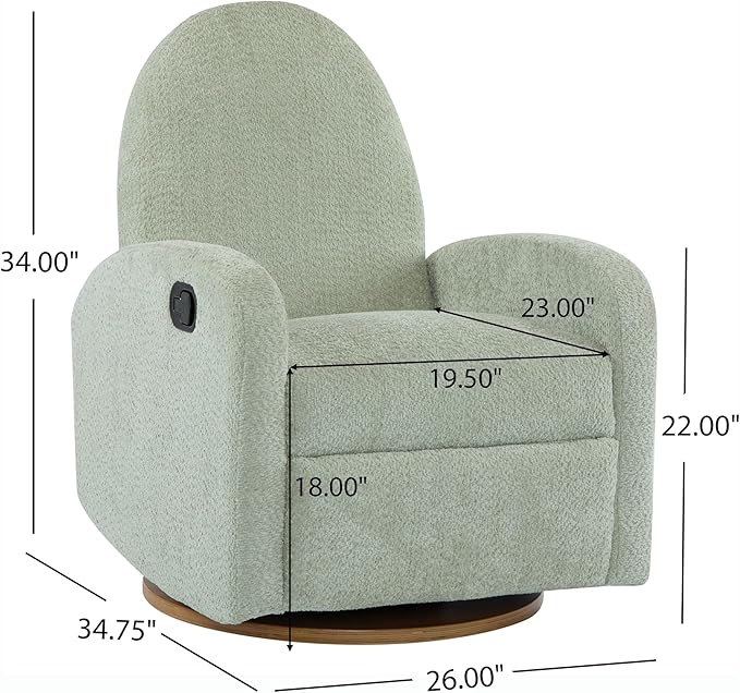 GDFStudio Swivel Glider Recliner Chair Nursery Rocker Recliner Chair with Boucle Upholstered High Back Single Seat Sofa Chair with Deep Seat Manual Nursing Reclining for Living Room Light Green
