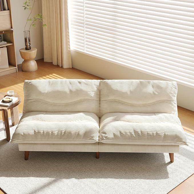 LLappuil Futon Sofa Bed 69 inch Futon Couch with Adjustable Backrest Corduroy Convertible Sleeper Sofa Bed Folding Sleeper Recliner Loveseat for Apartment Living Room Office (Beige)