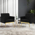 Velvet Accent Chairs Set of 2 Modern Button Tufted Armchair with Metal Legs Small Comfy Upholstered Single Reading Club Chair for Living Room Bedroom Office Decorative(Black)