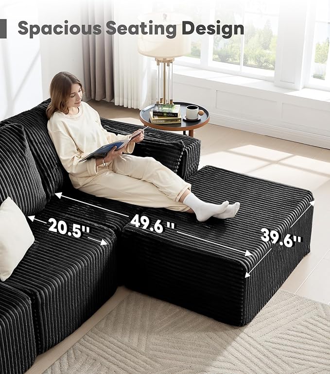 Tbfit Sectional Cloud Couch for Living Room Modular Sofa Bed with Angled Armrest Comfy Boneless Sofa with Wide Seat &amp Deep Seat Black