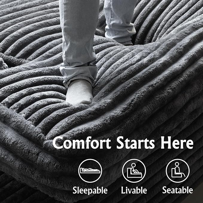 Grey sectional couches for Living Room-Corduroy Couch118 Cloud Sectional Couch with L-Shape Chaise Modern Modular Sofa Deep Seat Comfort No Assembly Required