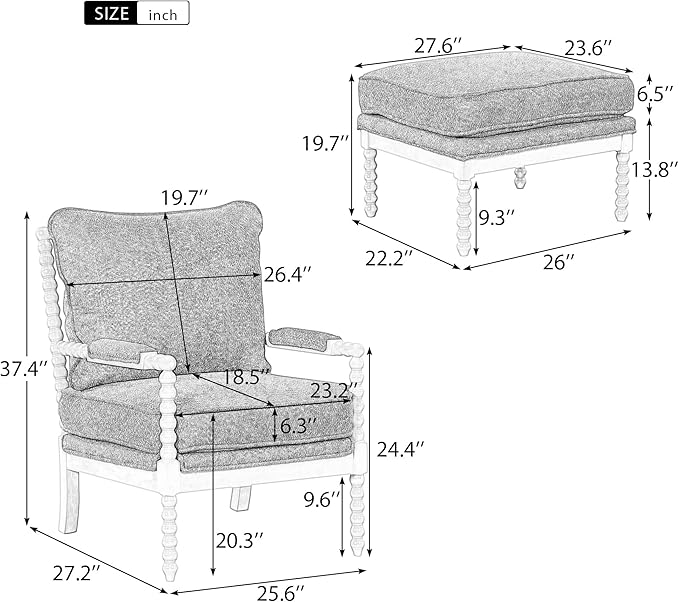 Generic Velvet Accent Lounge Chair with Ottoman Modern Armrests Pad Reading Chair with Footrest for Small Space Living Room Black+Gray