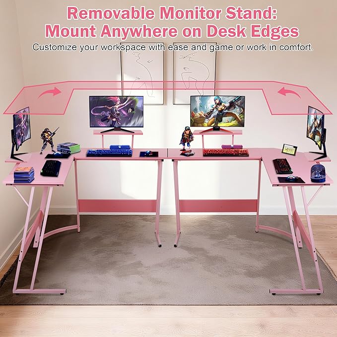 Bigacc L Shaped Gaming Desk 50 Corner Desk Spacious Dual Tops P2 Particleboard Metal Z-Legs Adjustable Non-Slip Pads Scratch/Waterproof Multi-Use Home Office/Game Room/Dorm