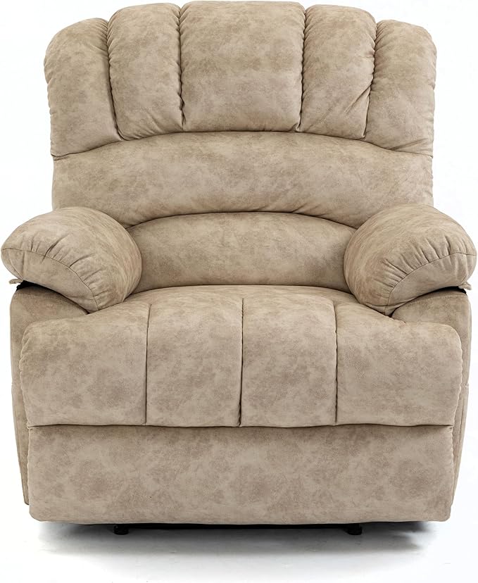 Modern Manual Recliner Chair for AdultsLazy Boy Recliner Chair Oversized Single Sofa with Footrest&ampAdjustable BackrestPocketsFabric (Beige)