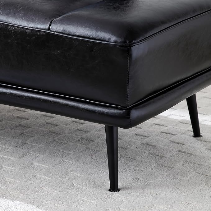 Modern Upholstered End of Bed Bench with 360-Degree Swivel Tray 2 Seater Sofa Couch with Side Table Settee Bench with Metal Legs Backrest for Living RoomEntrywayFoyer (PU-With Tray Black)