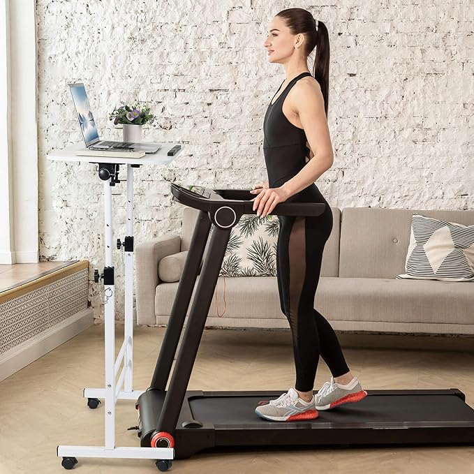Small Standing Desk Adjustable HeightRolling Computer DeskMobile Standing Desk with WheelsPortable Stand Up DeskTall Computer TableAdjustable Desktop Sit Stand DeskSize 31.5x15.7 Inch White