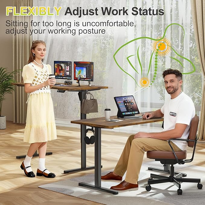 Furmax Electric Standing Desk 55 x 24 Inches Sit Stand up Desk Sit Stand Height Adjustable Home Office Desk with 4 Height Position Memory - with Splice Board (Rustic Brown 55)