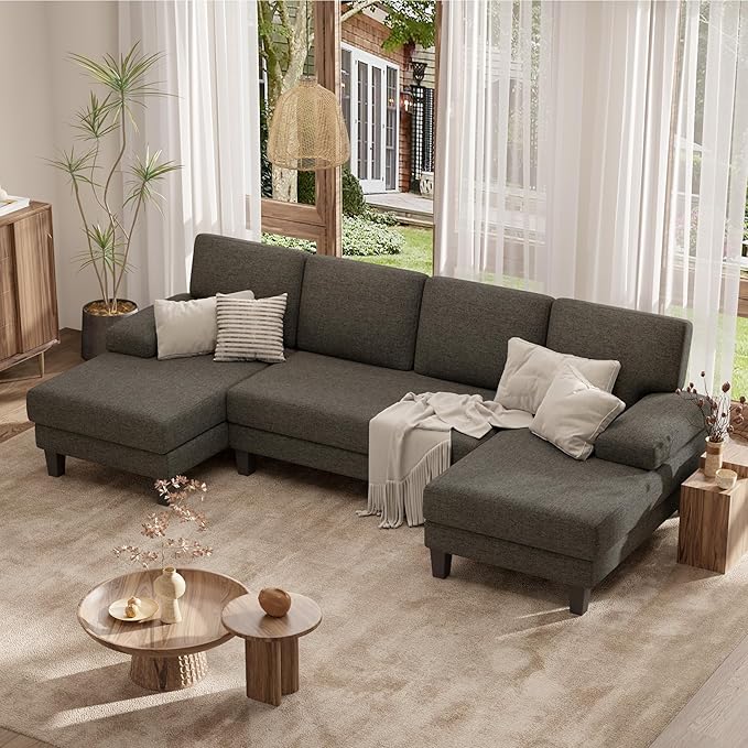 Luanimarion 110 U-Shaped Sectional Sofa Couch for Living RoomModern Modular Sofa with Double ChaiseClassic Lounge Couch Sleeper for Apartment Darkbrown Linen