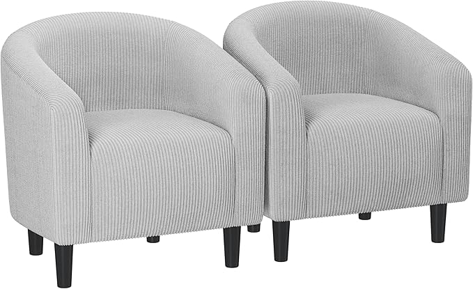 Yaheetech Accent Barrel Chair Corduroy Fabric Club Chair Furry Sherpa Elegant Armchair with Cozy Soft Padded for Living Room Bedroom Reception Room Office Set of 2 Light Gray
