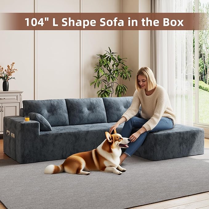109 Boneless Couches for Living Room Modular Sectional Sofa with Oversized Chaise L-Shape Cloud Couch with Deep Seat (Dark Gray Right Facing Chaise)