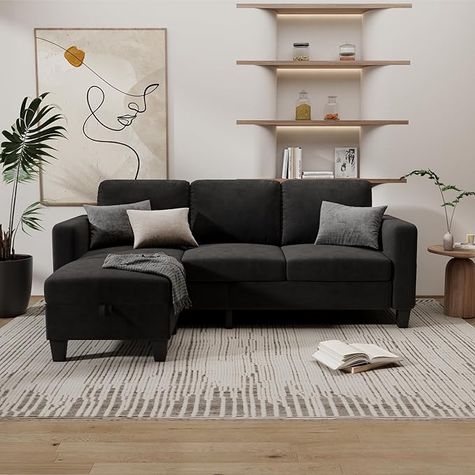 Sectional Sofa and Couches for Living Room 78 L Shaped Couch 3 Seat Modern Linen Couch with Storage Ottoman Convertible Couches for Small Space Living Room Bedroom Apartment and Office