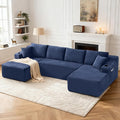 133.5 Blue Oversized U Shaped Cloud Couch Large Boneless Deep Seat Modular Sectional Sofa with Cup Holders &amp Side Pockets Modern Corduroy Foam Compressed Sofa Set for Living Room Apartment