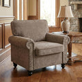 Nailhead Armchair Rolled Arms Accent Chair for Living Room Single Sofa Chair with Springs Seat Cushion &amp Wooden Legs Mid-Century Armchair for Apartment Office Farmhouse Light Brown