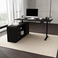 FUFU&ampGAGA 63” L-Shaped Standing Desk with Drawers Electric Height Adjustable Desk with File Cabinet Executive Computer Table Sit Stand Desks for Home Office Black 63”W x 55.1”D x 29.1”-44”H