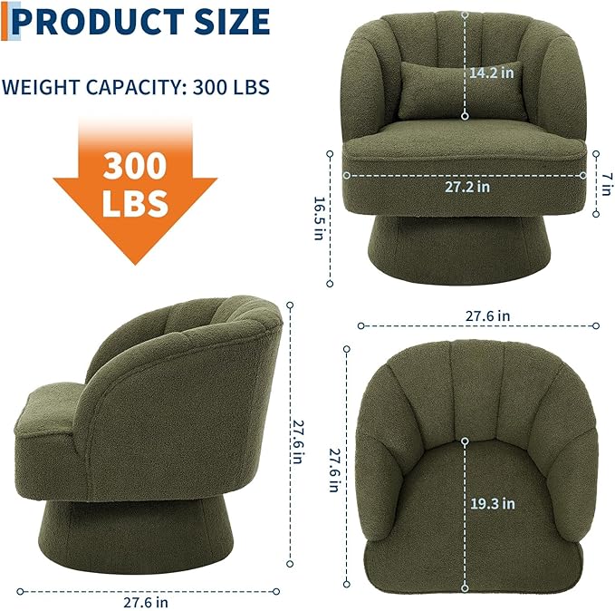 Swivel Accent Chair with Armrest Modern 360 Degree Swivel Round Lounge Chair with Curve Back and Cushion Comfy Upholstered Armchair Single Sofa for Living Room Bedroom Reading Room Green 2PCS