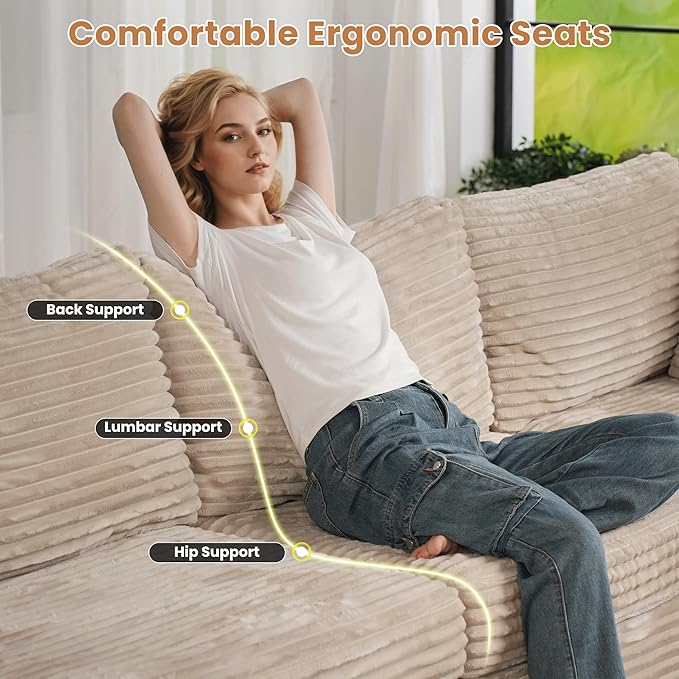 ovios 32.7 inches Middle Seat Module for Modular Sectional Sofa Couch Loveseat Customizable DIY Combination L U V Shaped Plush Corduroy Sofas Couches for Living Room Beige