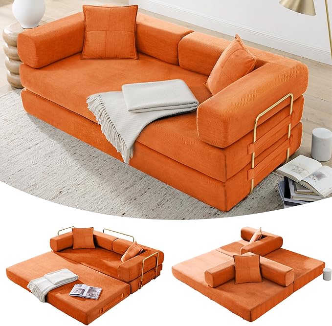 76 Convertible Foldable Sofa Bed Boneless Sleeper Sofa Couch with 2/Pillows Teddy Fabric 2-in-1 Comfy Floor &amp Futon Loveseat Floor Mattress Sleeper for Living Room No Assembly Required